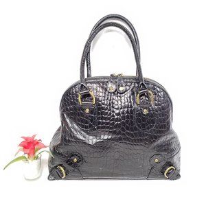 Banana Republic Leather Croc-embossed Bowler Handbag